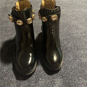 Steve Madden Black Ankle Boots with Gold Embellishments
